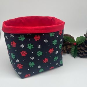 Handmade Christmas Fabric Basket / Dog Lovers Fabric Basket